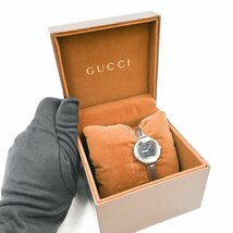 1円 稼働 箱付 GUCCI グッチ 1400L バングルウォッチ QZ クオーツ 黒文字盤 シルバー SS レディース 腕時計 女性用 ラウンド 319720240430_画像7