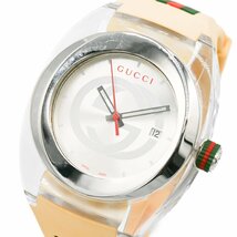 1円 稼働 GUCCI グッチ 137.1 シンク QZ クオーツ デイト 3針 シルバー 銀文字盤 SSラバー メンズ 腕時計 ラウンド ブランド 331420240430_画像1