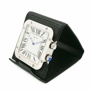 1円 稼働 美品 Cartier カルティエ サントス トラベルクロック W0100042 置時計 2750 QZ クオーツ アラーム 白文字盤 腕時計 329520240430の画像2