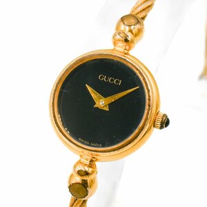 1円 稼動 箱/保証書付 GUCCI グッチ 2700.2.L バングルウォッチ QZ クオーツ 黒文字盤 GP レディース 腕時計 女性用 ラウンド 318620240430