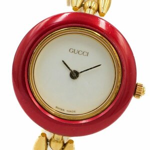 1円 稼働 GUCCI グッチ チェンジベゼル 11/12.2 ゴールド チェーン QZ クオーツ 白文字盤 GP レディース 腕時計 ラウンド 319620240430