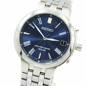 1円 稼働 美品 コマ4付 SEIKO SOLA セイコー 電波ソーラー 7B52-0AH0 スピリット QZ デイト ネイビー文字盤 メンズ 腕時計 313920240423の画像1