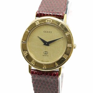 1円 GUCCI グッチ 3001L QZ クオーツ ゴールド 金文字盤 GP レディース 腕時計 ラウンド ブランド ウォッチ 革ベルト 女性用 39220240423