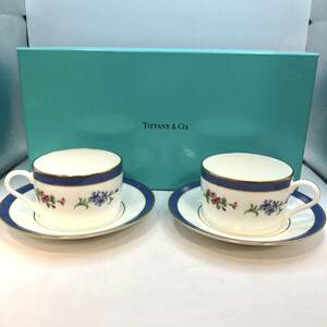 中古 Tiffany&Co ティファニー フローラル ペアカップ&ソーサー 箱あり 花柄 洋食器 ブランド品