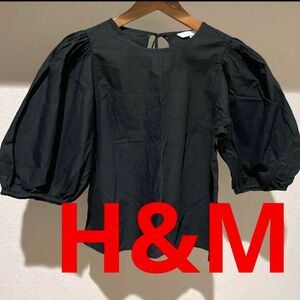 H&M ボリューム袖　トップス　ブラック　おしゃれ　レディース　ブラウス　 黒 チュニック