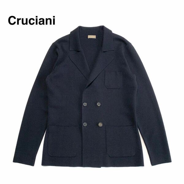 ☆美品 クルチアーニ Cruciani ウールニット ダブルジャケット 濃紺 size 48 イタリア製 ブレザー ニットジャケット 紺ブレ トラッド