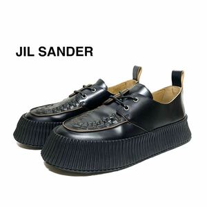 ☆良品 ジルサンダー JIL SANDER レザー プラットフォーム シューズ 黒 size 41 スペイン製 厚底 クリーパーシューズ 革靴 ラバーソール