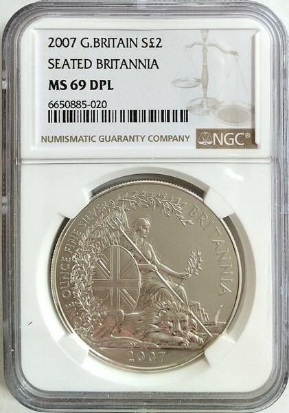 2007年 英国 イギリス ブリタニア ライオン シーテット 座像 2ポンド 1オンス 銀貨 NGC MS69 DPL 1oz