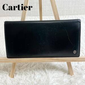 カルティエ 長財布　レザー　黒　Cartier ロングウォレット 革財布 ブラック 札入れ 