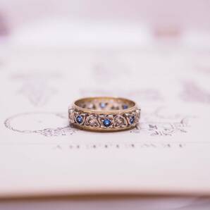 ＊K9ハートベゼルのブルースピネルリング＊英国ヴィンテージ イギリス アンティーク 指輪 金 ring vintage antique gold blue sapphireの画像6
