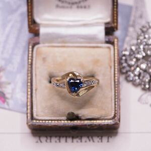 ＊K10ロイヤルブルーサファイア&ダイヤモンドリング＊英国ヴィンテージ アンティーク ring vintage antique gold blue sapphire diamond