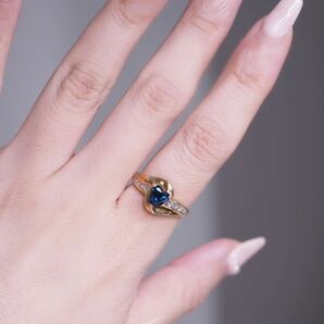 ＊K10ロイヤルブルーサファイア&ダイヤモンドリング＊英国ヴィンテージ アンティーク ring vintage antique gold blue sapphire diamondの画像9