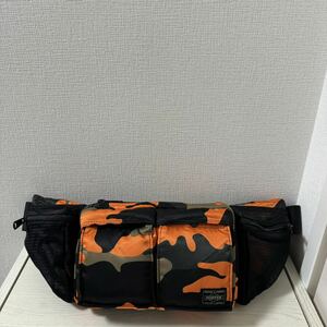 【新品同様】定価40,700円 PORTER PS CAMO ウエストバッグ　ウッドランドオレンジ　384-05757 迷彩　カモ　ボディバッグ