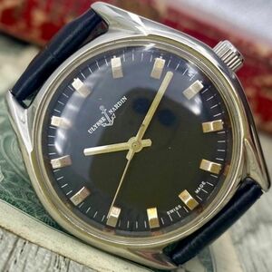 [ gentleman .]* free shipping * Ulysse Nardin ULYSSE NARDIN men's wristwatch black hand winding Vintage antique 