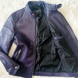 美品希少色●MEN'S BIGI ラトルトラップ 羊革 ラムレザー シングル ライダース レザージャケット ブルゾン メンズビギ Lサイズ 紫 パープル