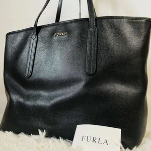 1円〜入手困難品●FURLA フルラ トートバッグ ビジネスバッグ 本革 レザー サフィアーノ ブラック 大容量 A4 肩掛け ビジネス 通勤 美品