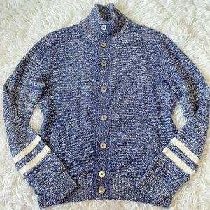  beautiful goods regular price 6 ten thousand ZANONE The no-ne middle gauge stand-up collar knitted cardigan cotton linen flax men's 46 M Italy made blue blue 