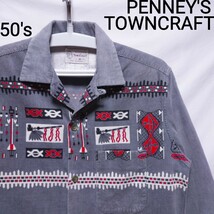 50s TOWNCRAFTプリント コーデュロイ シャツPENNEY'Sビンテージ ヴィンテージ ネイティブ柄インディアンTOWN CRAFTタウンクラフトbrent 60s_画像1