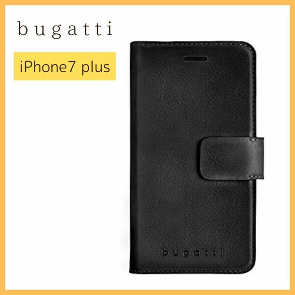 iPhone7plus ブガッティ bugatti 本革 手帳型 ケース ブラック