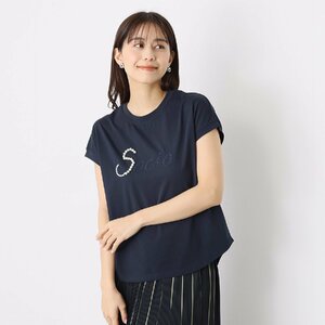 【新品未使用】Style Ravie スタイル ラヴィー 接触冷感 パール調ビーズ＆刺しゅう プルオーバー ネイビー 紺 L【参考価格￥6,980-】