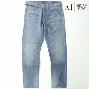 極美品 ジョルジオアルマーニ ARMANI JEANS J16 Low Crotch Antifit ケミカルウォッシュ ブリーチ加工 デニム ストレートパンツ W30 L34の画像1