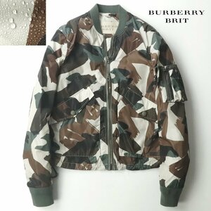 美品 BURBERRY BRIT バーバリー・ブリット 強力撥水 ナイロン 迷彩 フライトジャケット カモフラ S(JP:M) ウッドランド