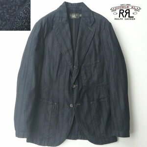 極美品 RRL DOUBLE RL ダブルアールエル インディゴ ストライプド ツイル 3B段返りジャケット 藍紺 XS(JP:S)【参考価格￥101,200-】