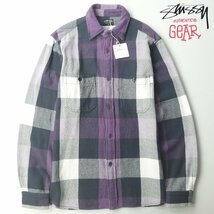 極美品 STUSSY ステューシー 011463 BOXER PLAID 肉厚 コットンネル 長袖シャツ 紫 黒 バッファローチェック M【参考価格￥27,500-】_画像1