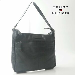 【高級ライン！HILFIGER】美品 TOMMY HILFIGER トミーヒルフィガー 牛革 シュリンクレザー ワンハンドル ショルダーバッグ 黒