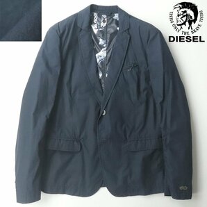 極美品 国内正規品 DIESEL ディーゼル 裏地アロハ柄 春夏 コットン 2つボタン テーラードジャケット 紺 ネイビー M【参考価格￥41,800-】の画像1