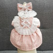 Mサイズ◆【バレッタ付き】犬服 ツイード ピンク ワンピース ドレス 清楚 上品 高級感 ジャケット 新品 ドッグウェア 新作 ペット用品_画像1