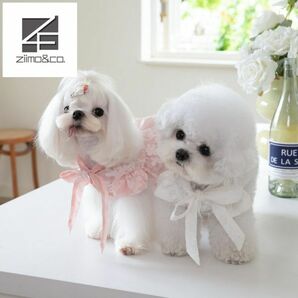 ホワイトLサイズ◆犬服 シャツ 花柄 ワンピース ドレス 清楚 シースルー フリル袖 上品 スカーフ風 りぼん 新品 ドッグウェア 新作 ペットの画像4