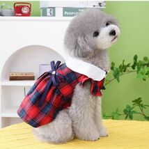 レッドMサイズ◆【ラスト2枚】犬服 キャミソール 襟付き チェック柄 ワンピース 清楚 新品 ドッグウェア 新作 ペットグッズ 春 夏 秋_画像2