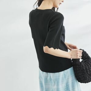 新品 ロペピクニック Beauty knit/UVカット・洗濯機OK・接触冷感/ハーフスカラップニットプルオーバー ブラック 5分袖 ユニクロ vis cocaの画像2