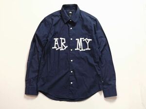 【M】stussy 長袖シャツ ARMY ショーン フォント navy ステューシー レギュラーカラー ブロードシャツ ネイビー