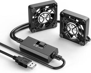 ELUTENG USBファン 4cm 2連 3段階風量調節 USB扇風機 冷却クーラー 強力 卓上 ミニファン 小型 送風機 PC