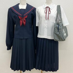 U644/S1159(中古/箱)岐阜県 瑞浪中学校 女子制服8点 /175A/L/W66/W72/セーラー/ブラウス/夏冬スカート/リボン/鞄/靴下/学生服/卒業生品/