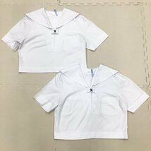 O590/(中古)兵庫県 女子制服3点 /鹿島中学校/M/W66/丈57/車ヒダ28本/半袖セーラー/夏スカート/白3本/紺/中学校/高校/女子学生/制服/学生服_画像2