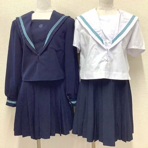 I537/Y(中古)山形県 山本学園高校 女子制服4点 /希少/旧制服/指定品/M/L/W63~65/セーラー/スカート/水色3本/青紺/中学校/高校/学生服