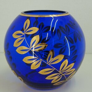 ★☆  BOHEMIAN GLASS ボヘミアンガラス 花器  花瓶 コバルトブルー フラワーベース 高さ 約16.5cm / 置物  /  オブジェ ☆★の画像1