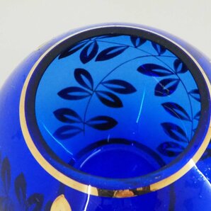 ★☆  BOHEMIAN GLASS ボヘミアンガラス 花器  花瓶 コバルトブルー フラワーベース 高さ 約16.5cm / 置物  /  オブジェ ☆★の画像3