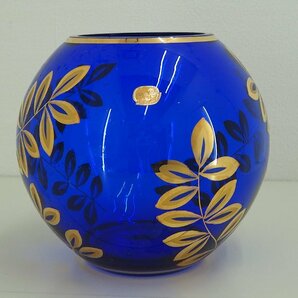 ★☆  BOHEMIAN GLASS ボヘミアンガラス 花器  花瓶 コバルトブルー フラワーベース 高さ 約16.5cm / 置物  /  オブジェ ☆★の画像2