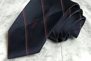 699円～ Yves Saint Laurent ネクタイ ネイビー系 ストライプ ワンポイントロゴ (B5)