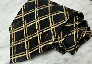 699 jpy ~ Trussardi necktie black check pattern Logo total pattern (GB1)