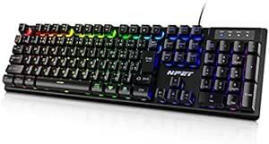 NPET ゲーミングキーボード RGB 有線 バックライト 防水 usb 26キー防衝突 キーボード 静音 角度調節可能 LE