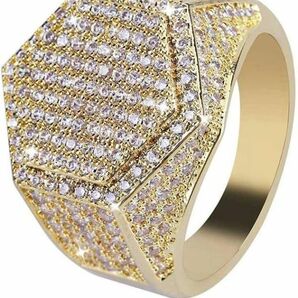 新品 18ｋgp ゴールド リング 指輪 ダイヤモンドcz ジルコニア 約10g 上質 質感 高級感 高品質 大人気 格安 送料無料！メンズレディース☆の画像1