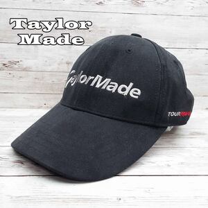 Taylor Made テイラーメイド スエード調　刺繍ロゴ キャップ 帽子 ブラック黒　フリーサイズ 頭周り：53～59cm ゴルフウエア メンズ古着