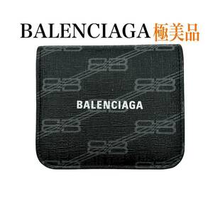 バレンシアガ BALENCIAGA PVC×レザー エブリデイ コンパクトウォレット 二つ折り財布 美品 お買い得