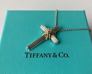 Tiffany＆co. ティファニー　シグネチャー　クロスペンダント　イエローゴールド　シルバーネックレス　k18 Ag925