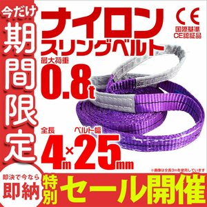 【数量限定セール】スリングベルト 4m 耐荷重800kg 幅25mm 玉掛け 吊りベルト ナイロンスリング ロープ 運搬用 吊具 ラッシング クレーン